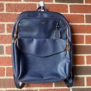 Ladies Tumi 'Sinclair Harlow' 15" Leather Laptop Backpack- Navy Blue